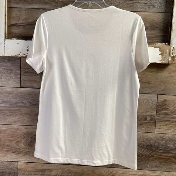 CORAL BAY Cotton Scoop Neck Silver Heart Embellished Short Sleeve Size Small - Picture 5 of 5